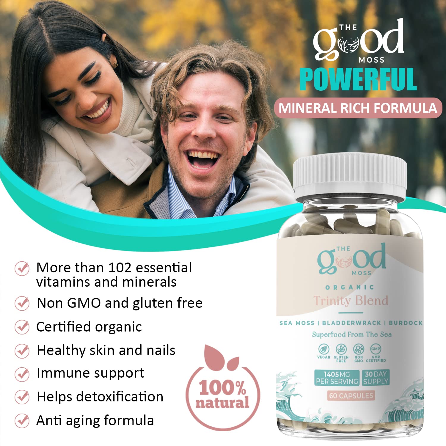 Trinity Blend Superfood -Sea Moss, Bladderwrack and Burdock Root Supplement for Overall Health Support, Hair, Skin and Nails 60ct The Good MossAu supplements