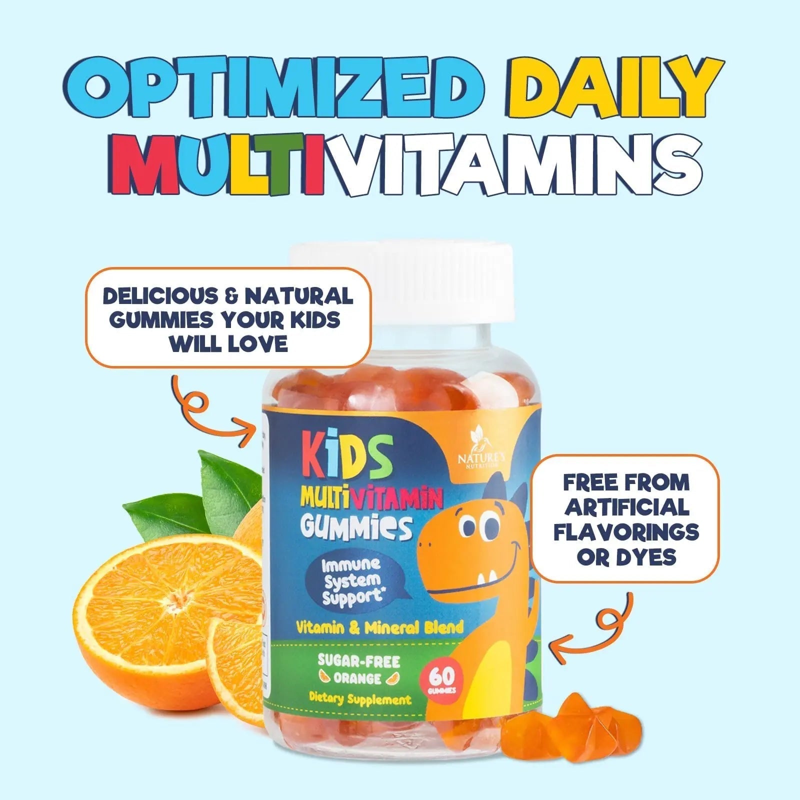 Kids Multivitamin Gummies - Improved Sugar-Free Formula - 100% Daily Folate, Kids Vitamins with Essential Vitamins A, C, D3, E, B6, B12 Nature's NutritionAu supplements
