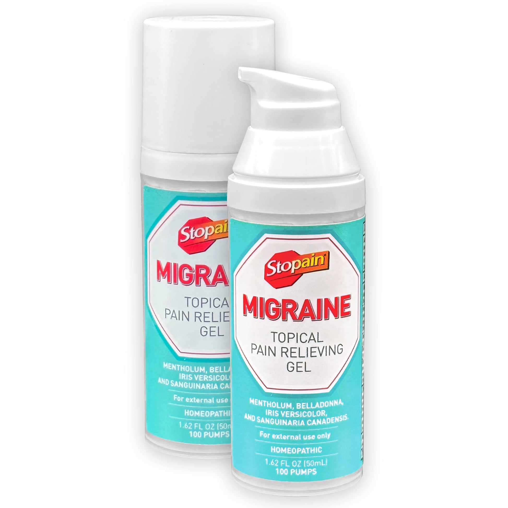 Stopain Migraine Pain Relief Gel Pump, 1.62oz (2 Pack), USA Made, Max Strength Fast Acting Research Proven Effective Topical, No Known Side Effects or Drug Interactions, HSA FSA Approved Products StopainAu supplements