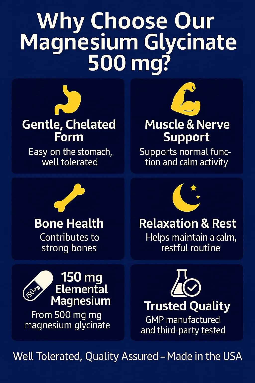 Magno-Humphries Magnesium Glycinate 500 mg - 100 Capsules | Gentle Chelated Form | Muscle, Nerve & Bone Support | Dietary Supplement | GMP Manufactured in The USA Magno-Humphriesnz supplements