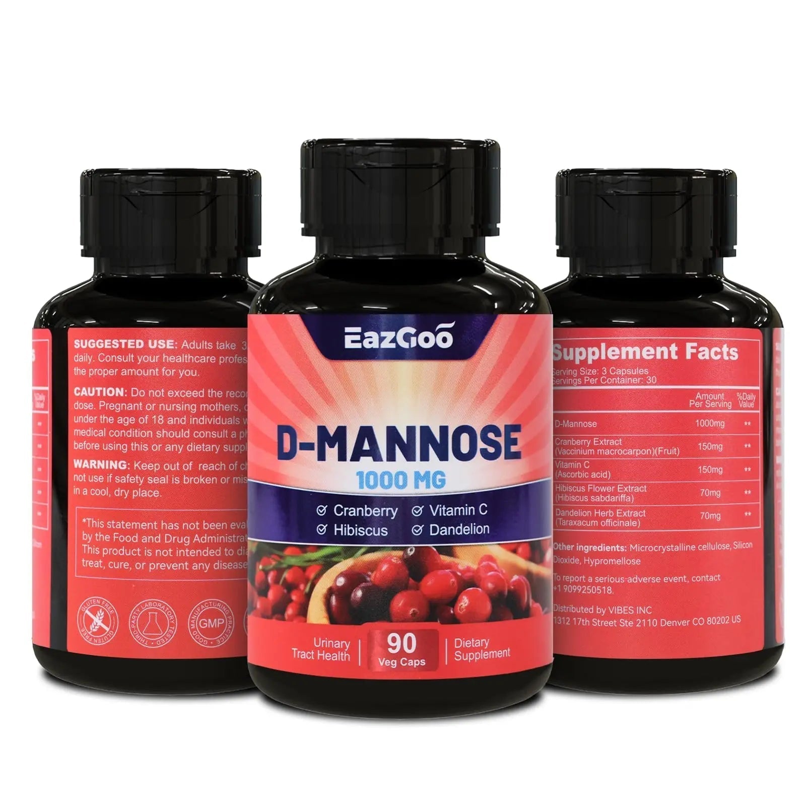 EAZGOO D-Mannose Supplement – 1000mg Capsules with Cranberry, Vitamin C, Hibiscus & Dandelion Extract, Support Urinary Health, D Mannose & Cranberry Capsules, 90 Count(Pack of 2) EAZGOOAu supplements