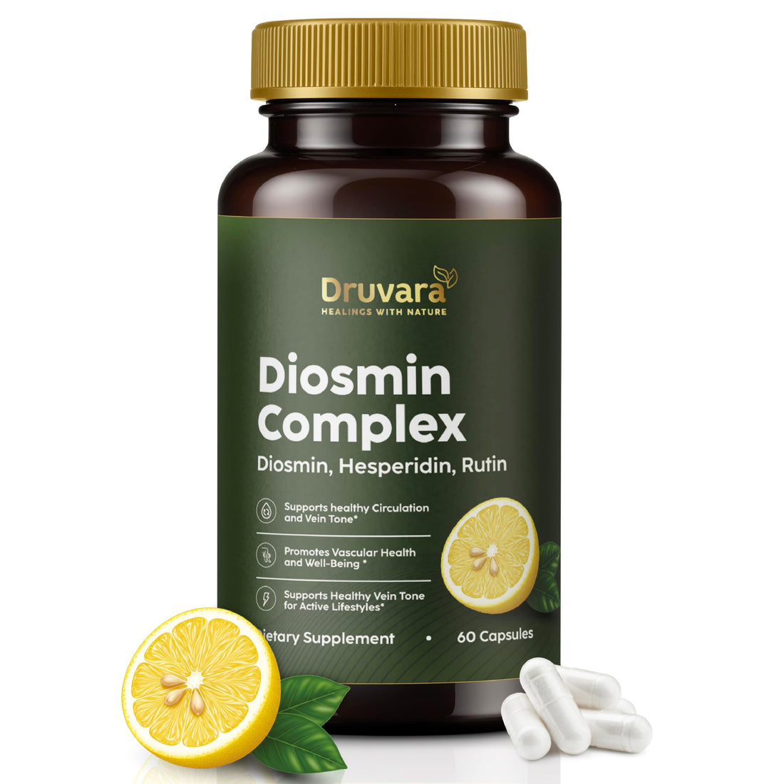 Druvara Diosmin Hesperidin with Rutin & B Vitamins | Vein Support Supplement for Leg Comfort, Healthy Circulation, Vein Strength & Improved Mobility - 60 Capsules DruvaraAu supplements