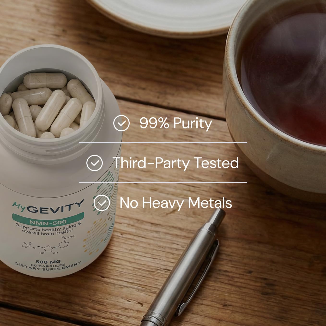 NMN 500mg per Serving – Over 99% Purity – Nicotinamide Mononucleotide Capsules for NAD+ Support, Cellular Energy & Healthy Aging – Vegan, Non-GMO, cGMP Certified Facility, Made in USA – 60 Capsules MyGevityAu supplements