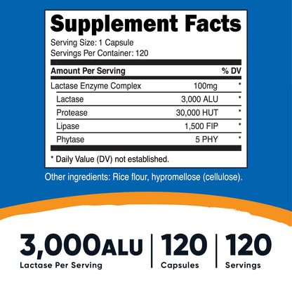 Nutricost Lactase Enzyme Complex 3,000 FCC ALU, 120 Veggie Capsules - Non-GMO NutricostUS supplements