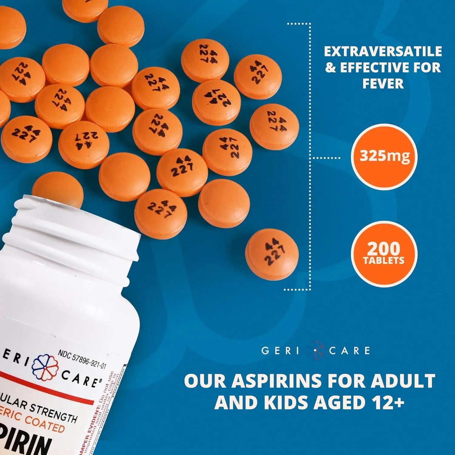 GeriCare Enteric Coated Aspirin Tablets 325mg (200 Count) NSAID Pain Reliever & Fever Reducer for Adults- Regular Strength Aspirin for Headache Arthritis Menstrual & Muscle Pain GeriCareAu supplements
