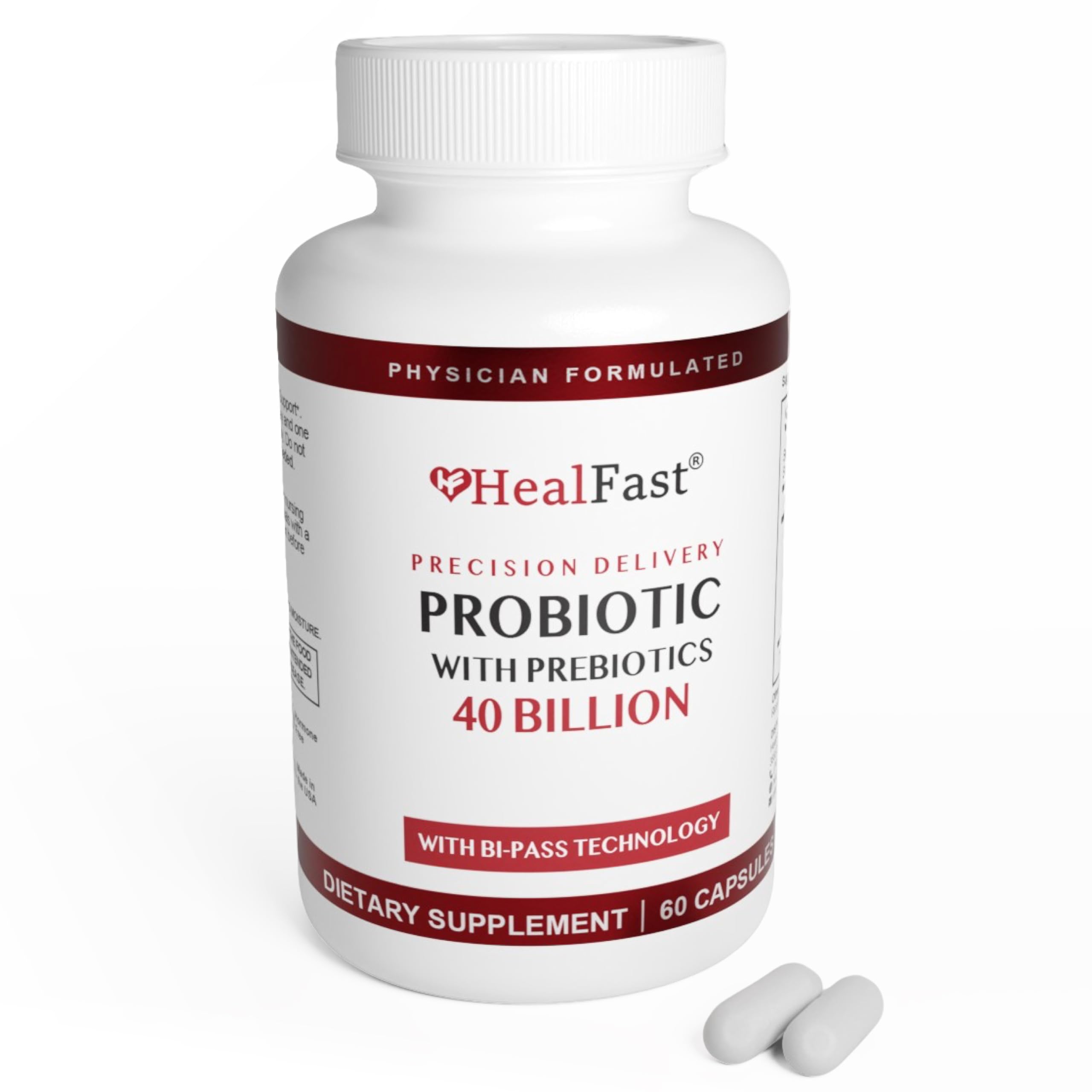 HealFast Physician Formulated Probiotic Supplement - 40 Billion CFU - Live Prebiotics and Probiotics for Men and Women - Probiotics for Gut Health - Non-GMO and Vegan - 30 Day Supply HealFastAu supplements
