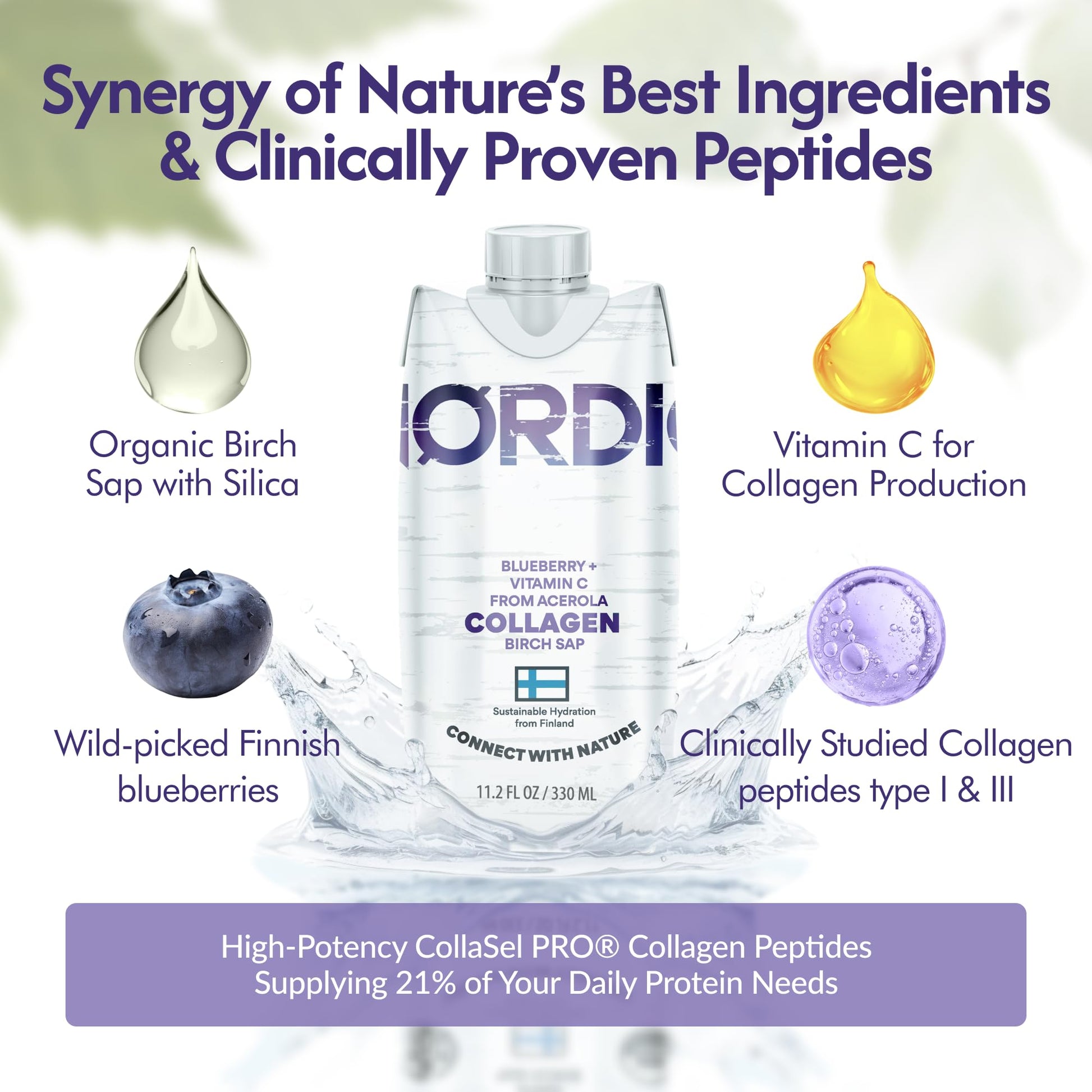 Nordic Liquid Collagen Peptide Drink, Organic Birch Sap, Wild blueberry + Vitamin C, Made in Finland - 10g Clinically Studied Grass Fed Collagen Peptides for Skin Hair Nails & Joint Support, with Silica, BPA-Free Beverage (12 Pack) Nordic Tree WaterAu supplements