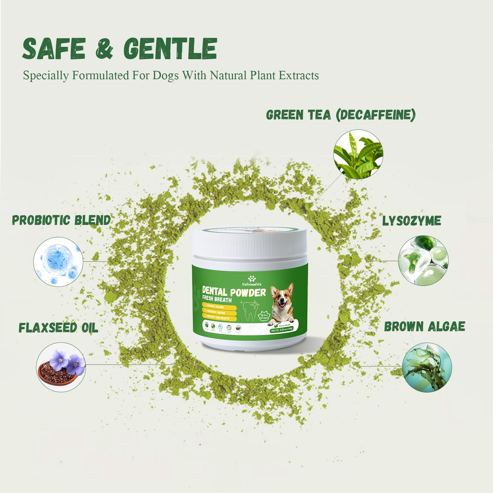 Vetriuntrix Dog Dental Powder, Dental Powder for Dogs Teeth Cleaning and Breath Fresh, Dog Teeth Cleaning Powder with Natural Plants Ingredients and Postbiotics, 200g VetriuntrixAu supplements
