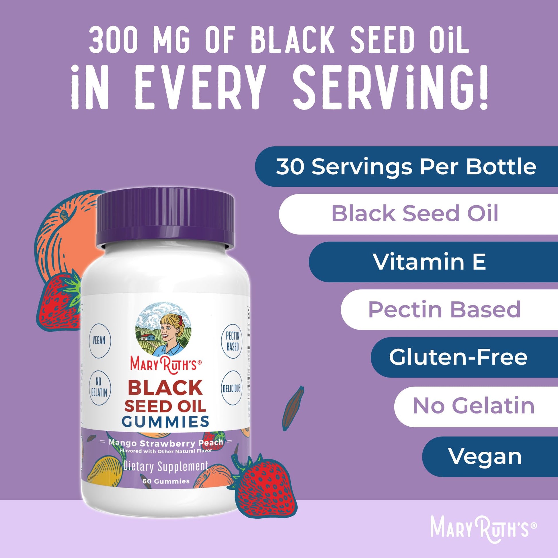 MaryRuth Organics Black Seed Oil Gummies | Black Cumin Seed Oil Supplement | Traditionally Used for Immune Support & Cardiovascular Health | Vegan | No Gelatin | Pectin Based | 60 Gummies MARYRUTH'SUS supplements