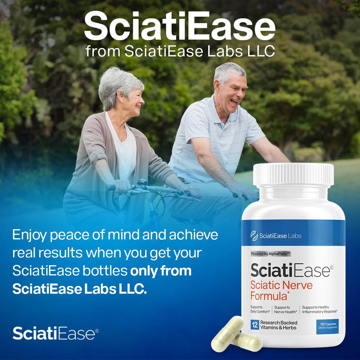 SciatiEase Sciatic Nerve Health Support Supplement - Nerve Support Formula with AlphaPalm, Pea, Vitamin B Complex, Alpha Lipoic Acid 300mg - 3 Bottles SciatiEaseAu supplements