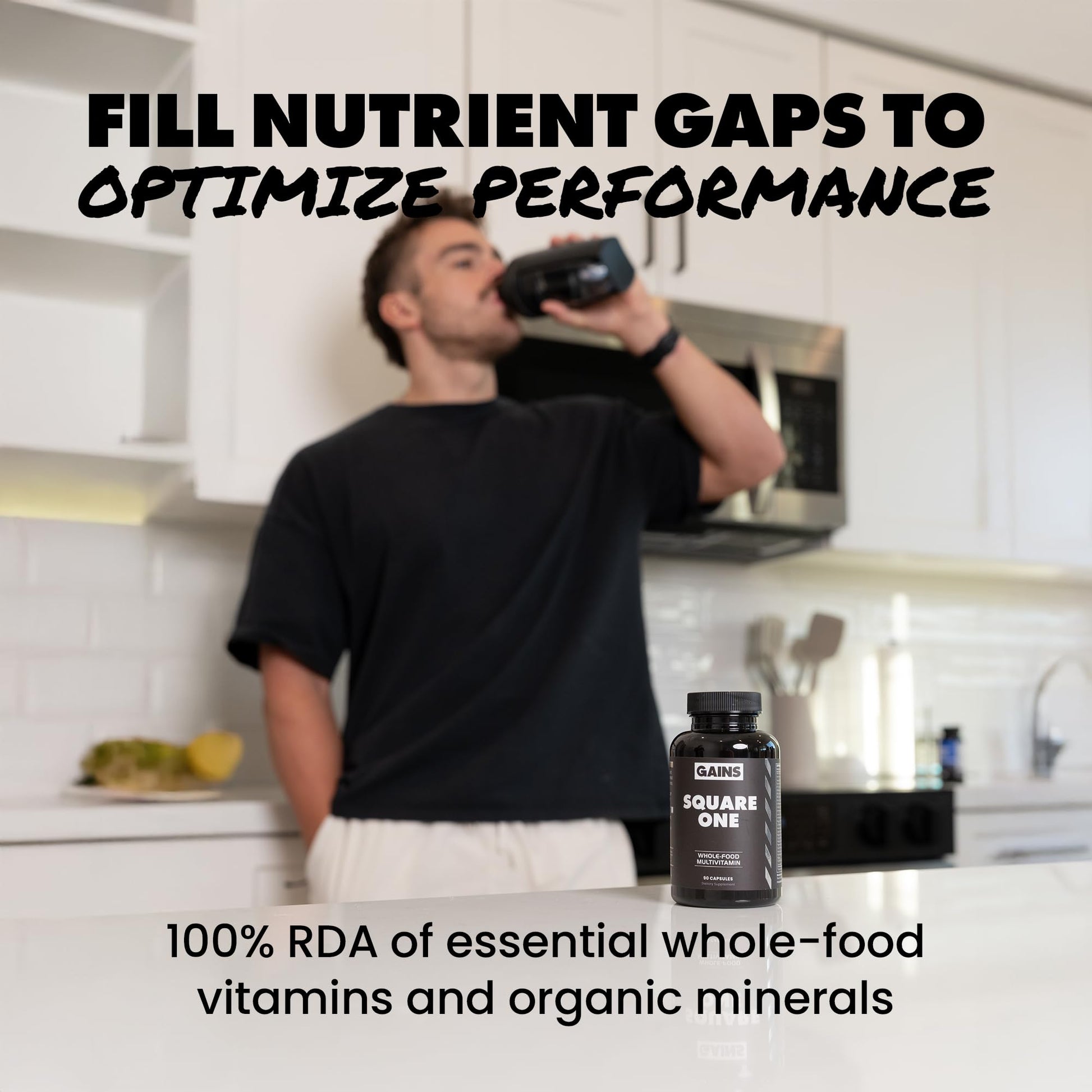 Gains in Bulk Square 1 Multivitamin and Mineral Supplement for Women and Men, Vitamins, Digestive Enzymes and Organic Minerals for Muscle Health, Performance and Immune Support, 90 Capsules GAINS IN BULK GAINSINBULK.COMAu supplements