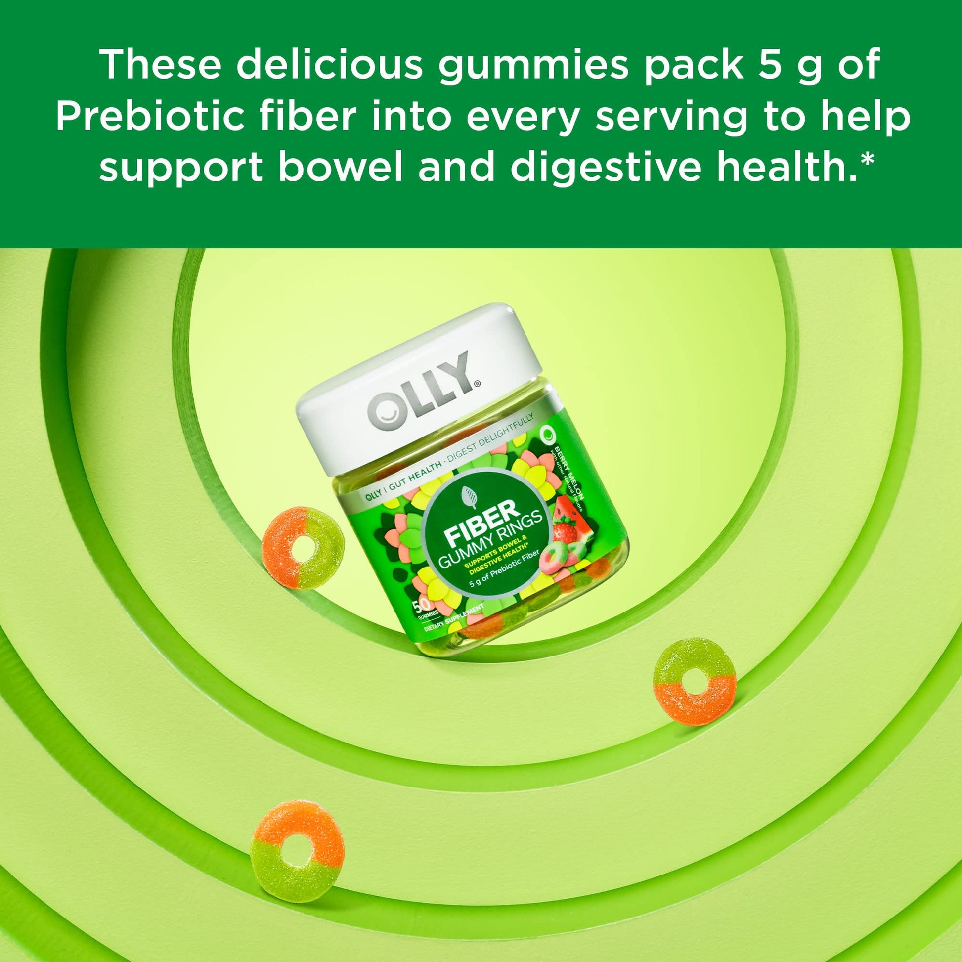 OLLY Fiber Gummy Rings, 5g Prebiotic Fiber, FOS (Fructo-oligosaccharides), Digestive OLLYUS supplements