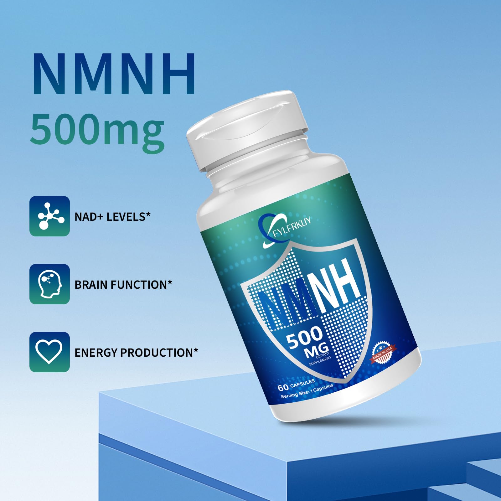 FYLFRKUY New NMNH 500mg Per Serving (Dihydronicotinamide Mononucleotide), NAD 𝐒𝐮𝐩𝐩𝐥𝐞𝐦𝐞𝐧𝐭𝐬 Pure Organic, More Effective Than NMN for Anti-Aging, Energy, Immunity, Focus - 60 Count FYLFRKUYAu supplements