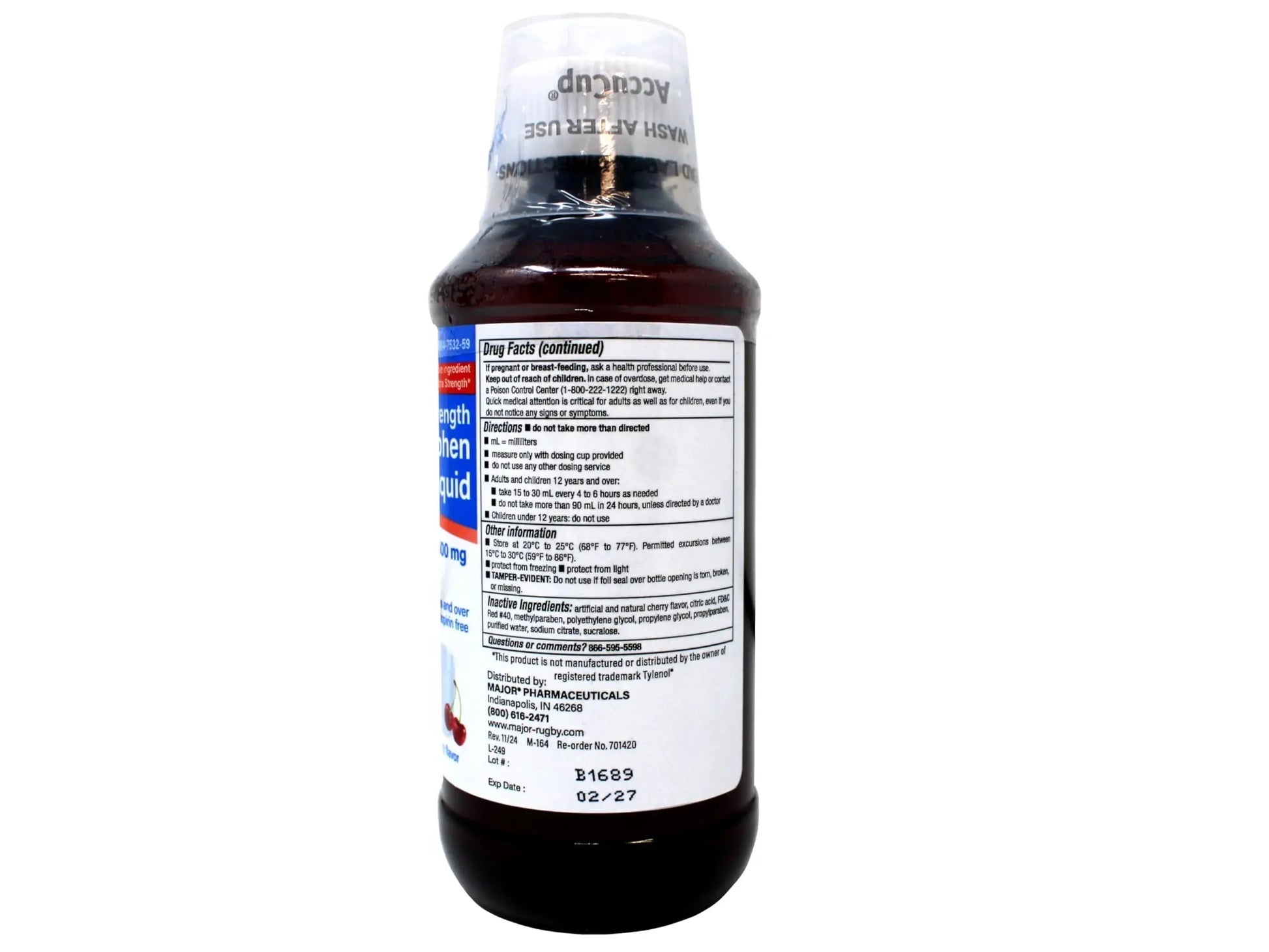 MAJOR Adult Extra Strength Liquid Acetaminophen - 500 mg Acetaminophen/15 mL Dose - Pain Reliever and Fever Reducer - Cherry Flavor - 8 Fl Oz MAJORAu supplements