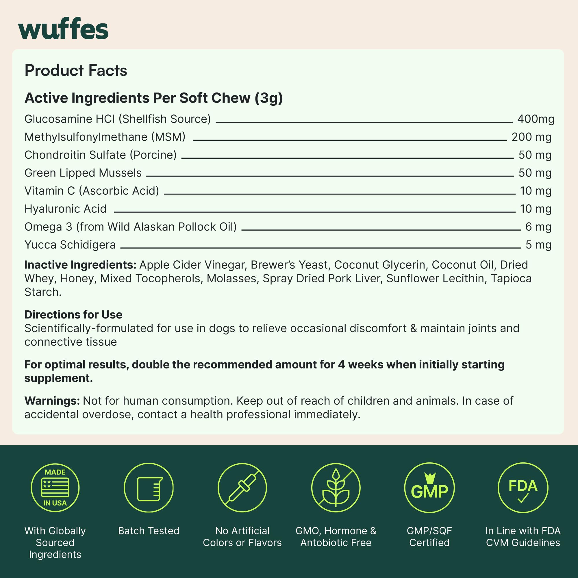 Wuffes Chewable Dog Hip & Joint Supplement - Glucosamine & Chondroitin Chews - Dog Joint Supplements & Vitamins - Extended Joint Care (Small&Medium Breeds (0-65 lbs), 180 Chews (Pack of 3)) WuffesAu supplements