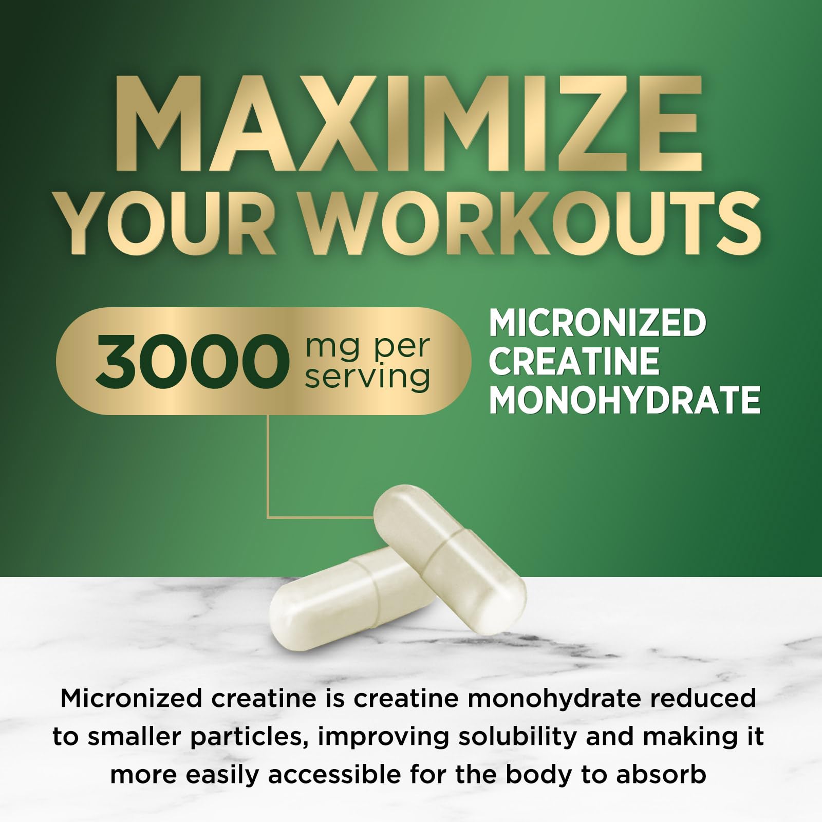Creatine Monohydrate Capsules 3000mg Per Serving – Micronized Creatine Powder - Supports Lean Muscle, Strength, Energy, & Endurance - Nature's Supplement, Non-GMO, Bottled in USA - 120 Capsules Nature's NutritionAu supplements