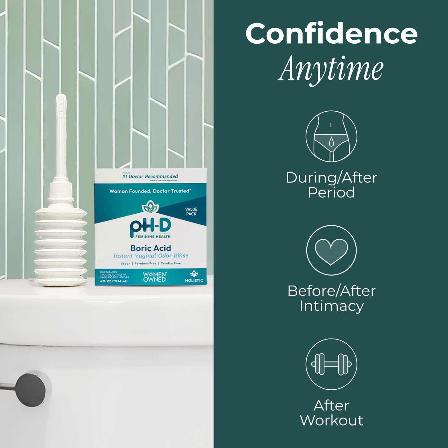 pH-D Feminine Health Support - Instant Odor Rinse with Boric Acid for Vaginal Odor - Vegan, Paraben-Free, Cruelty-Free, 6 Fl Oz Total, (3 Fl Oz, Pack of 2) pH-D Feminine Health SupportUS supplements