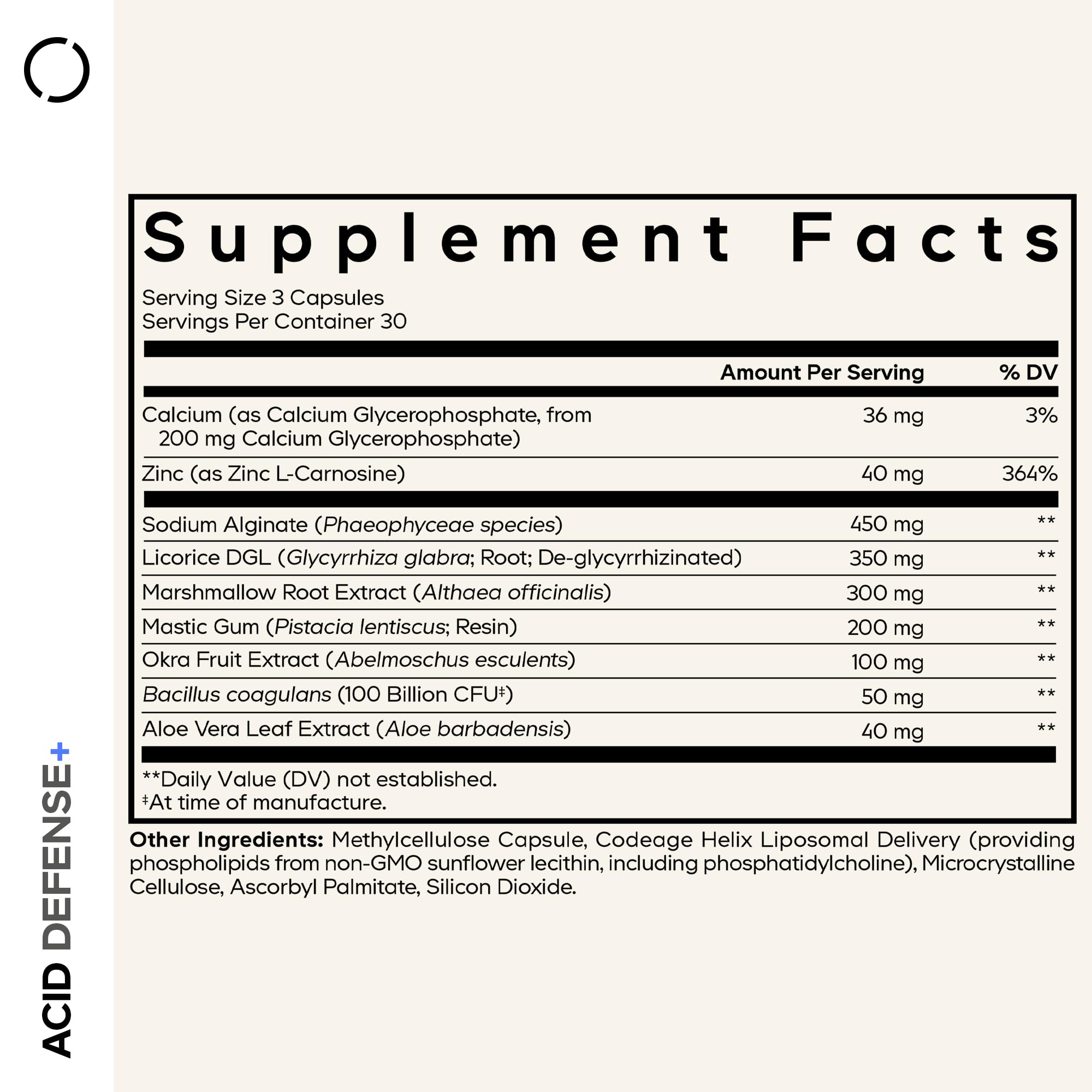 Codeage Acid Defense+ Supplement - Marshmallow Root, DGL Licorice, Aloe Vera, Probiotics, Alginic Acid, Zinc-L-Carnosine, Mastic Gum, Okra Fruit - Digestion Support - Non-GMO - 90 Capsules CodeageAu supplements