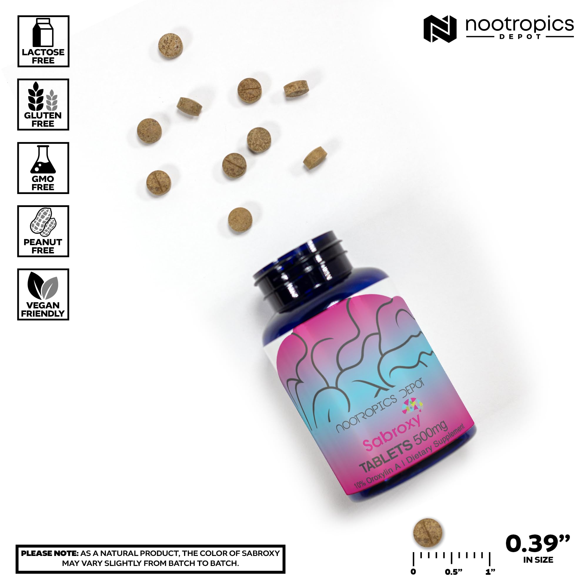 Nootropics Depot Sabroxy® Tablets | 500mg | 30 Count | Minimum 10% Oroxylin-A | Oroxylum indicum | May Help Promote Focus & Motivation | May Help Promote Cognitive Function Nootropics DepotAu supplements