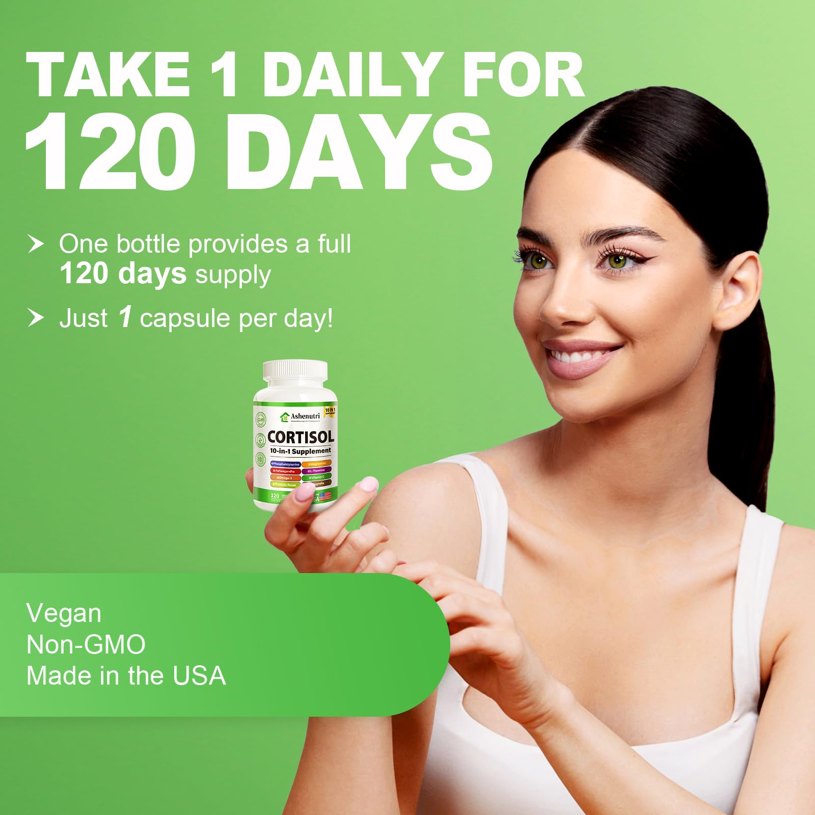 Ashenutri 10-in-1 Cortisol Supplement with Magnesium,Ashwagandha,Rhodiola Rosea,L Theanine,Hormone Balance for Women 120 Vegan Capsules AshenutriAu supplements