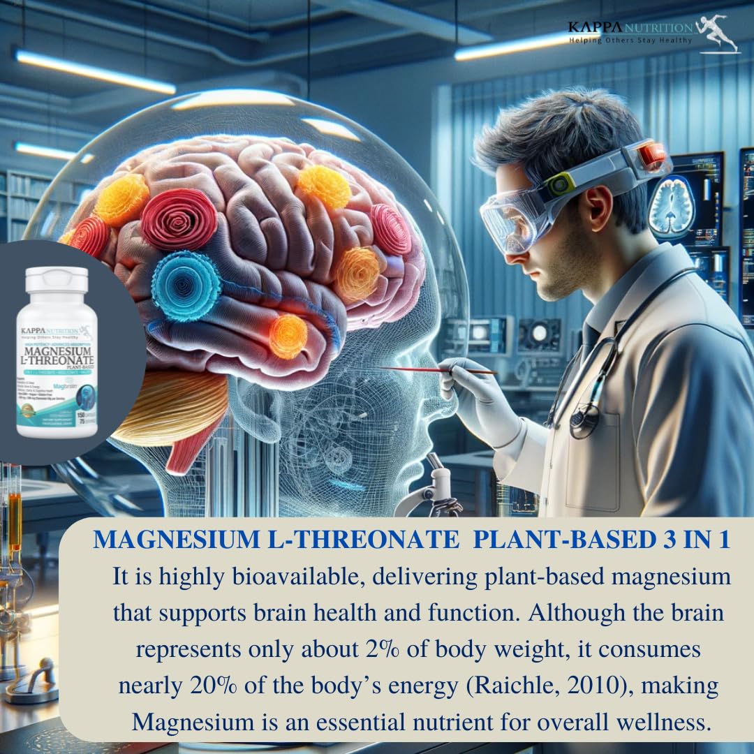 Kappa Nutrition Powered by Magbrain™ Magnesium L-Threonate Plant-Based, 150 Vegan Capsules, 420mg Elemental Magnesium (3 Capsules) from 2,253mg, Brain, Sleep & Muscle Support. KAPPA NUTRITIONAu supplements