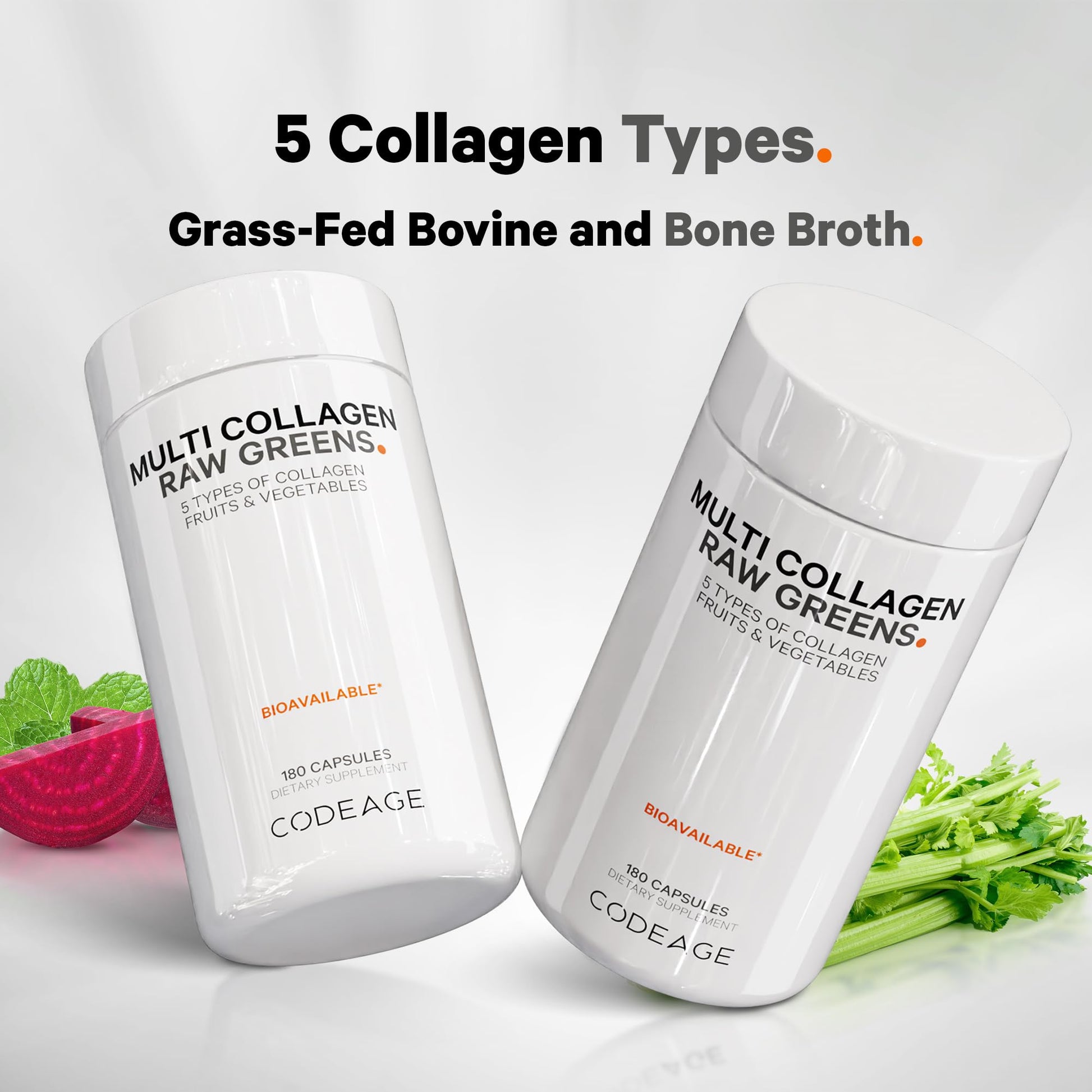 Codeage Multi Collagen Protein + Organic Raw Greens Superfood Capsules Supplement, 21 Fruits & Veggies, Grass-Fed Hydrolyzed Collagen Peptides, 5 Types All-in-One, 180 Count CodeageAu supplements