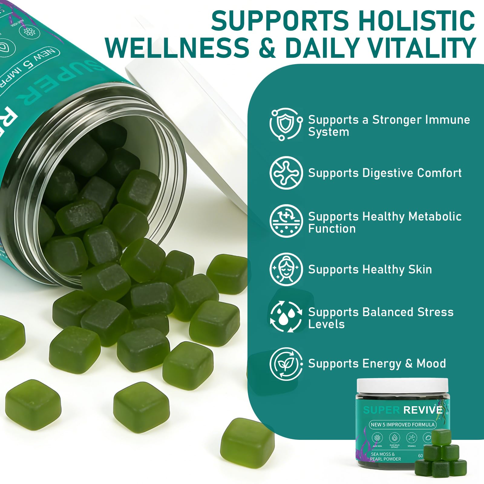 caicieter Super Revive Gummies for Hair Loss - Sea Moss Gummies with Vitamin C, E, Aloe Vera & Pearl Powder Glow, Promotes Thicker, Fuller & Stronger Hair - 60 Count caicieterAu supplements