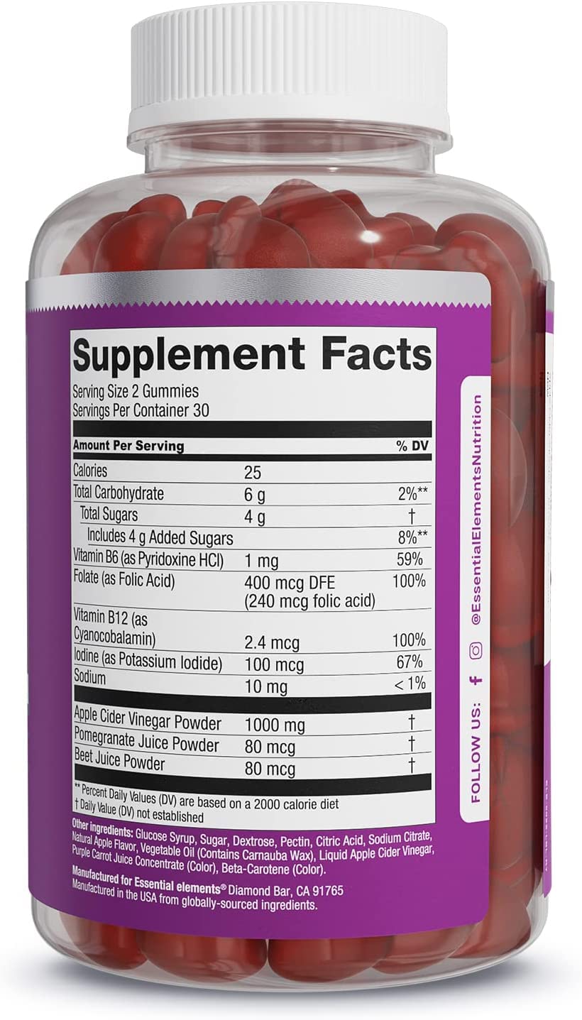 Essential Elements Apple Cider Vinegar Gummies from The Mother - Naturally-Sourced Essential ElementsUS supplements
