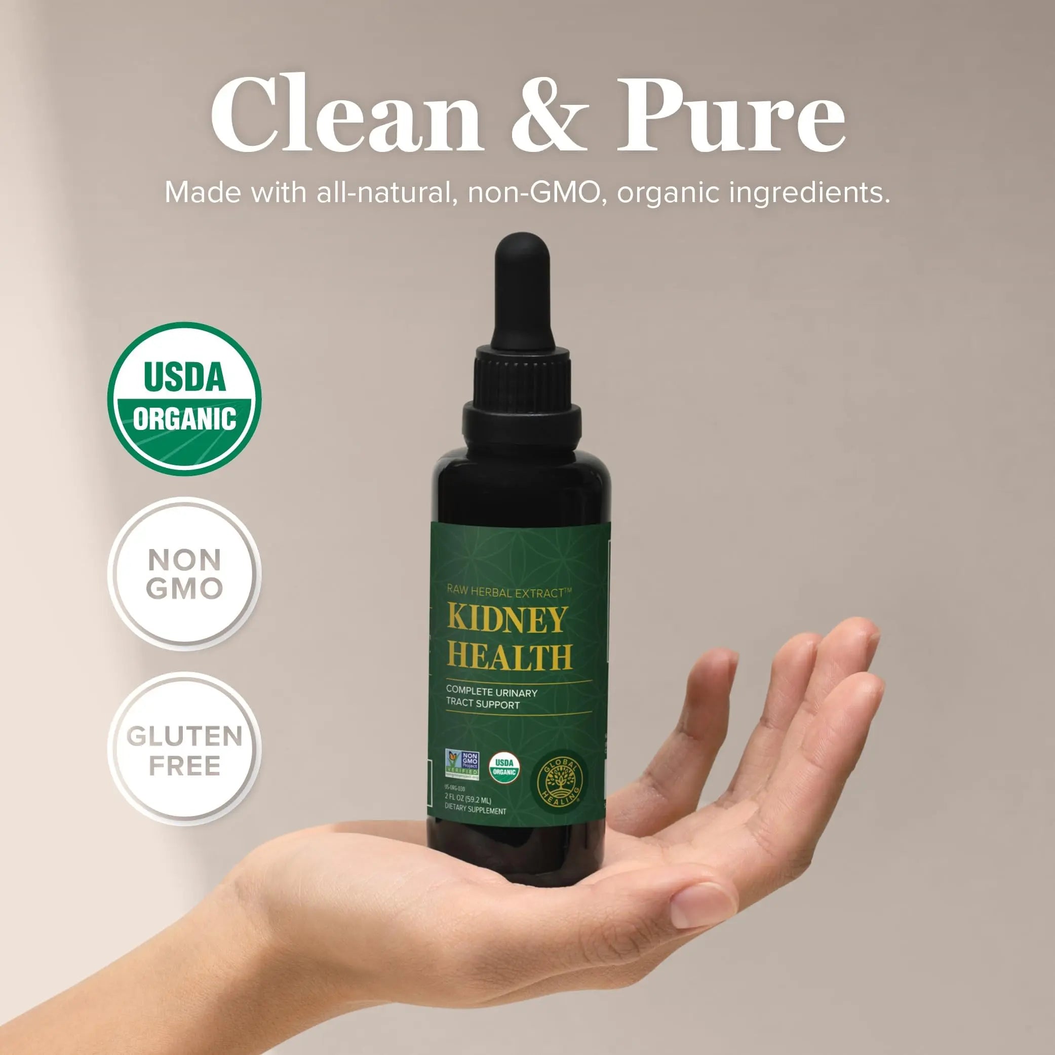 Global Healing USDA Organic Kidney Health with Cranberry & Hydrangea - Kidney Cleanse Liquid Supplement & Stones Dissolver for Urinary Health - Detox & Repair Formula for Bladder Control - 2 Fl Oz Global Healing CenterAu supplements