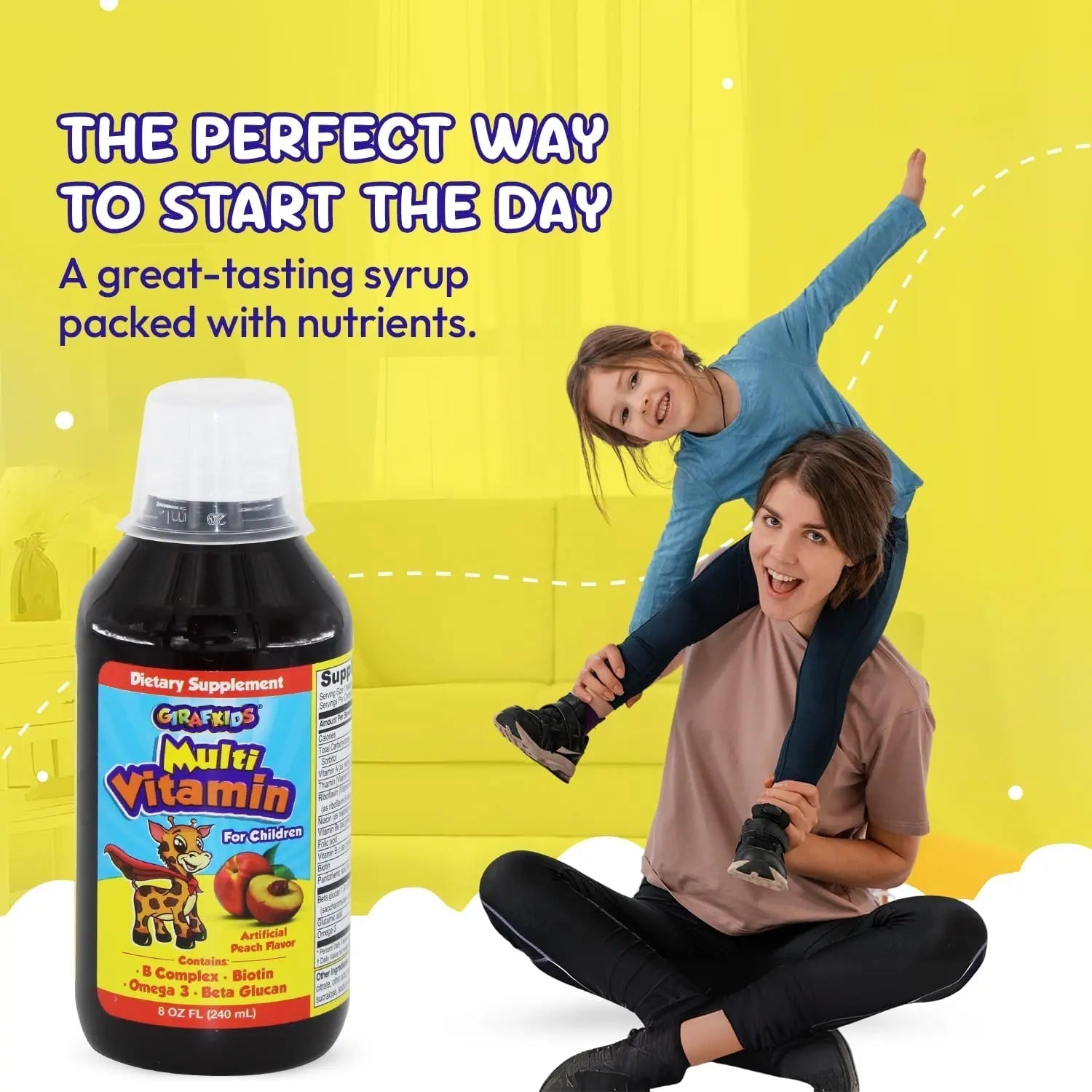 GirafKids Liquid Multivitamin for Kids Ages 4+, 8oz - Daily Child Vitamins with Biotin, Vitamin A, B Complex, Folic Acid, Omega-3 & Beta Glucan PHARMADELAu supplements