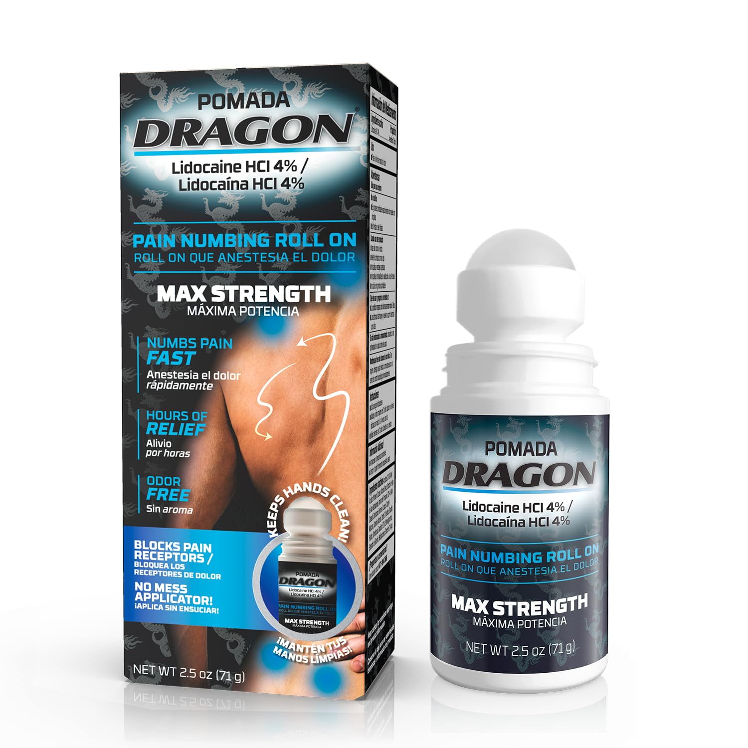 Dragon Lidocaine Roll On Maximum Strength, Numbing Cream for Pain Relief, Foot, Heel, Muscle, Nerve, Lidocaine Pain Relief, No Mess, Roll On Lidocaine for Joints, 2.5 oz DRAGONAu supplements