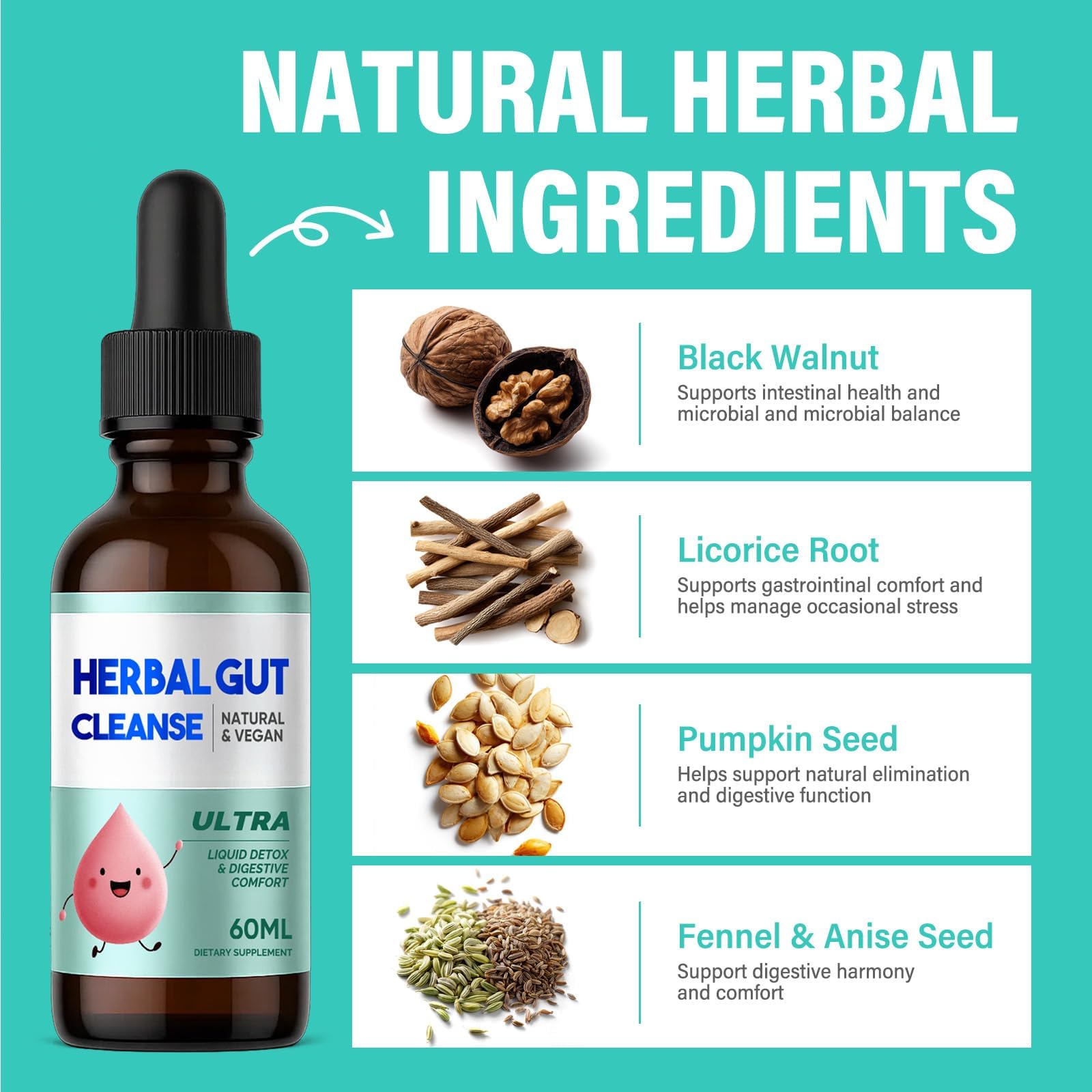 Kids Herbal Gut Cleanse Drops, Parasite Cleanse for Humans Liquid with Wormwood, Black Walnut & Probiotics, Supports Digestive & Overall Gut Health for Children (2 oz) HerbXAu supplements