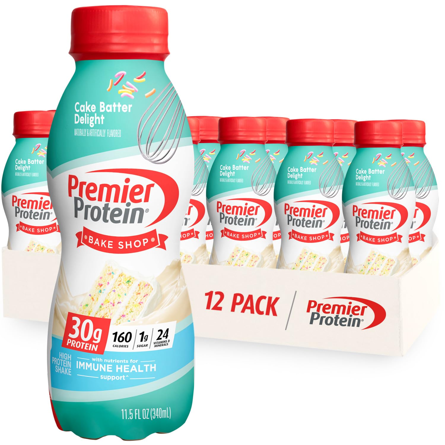 Premier Protein Shake, Cake Batter, 30g Protein, 1g Sugar, 24 Vitamins & Minerals Premier ProteinUS supplements