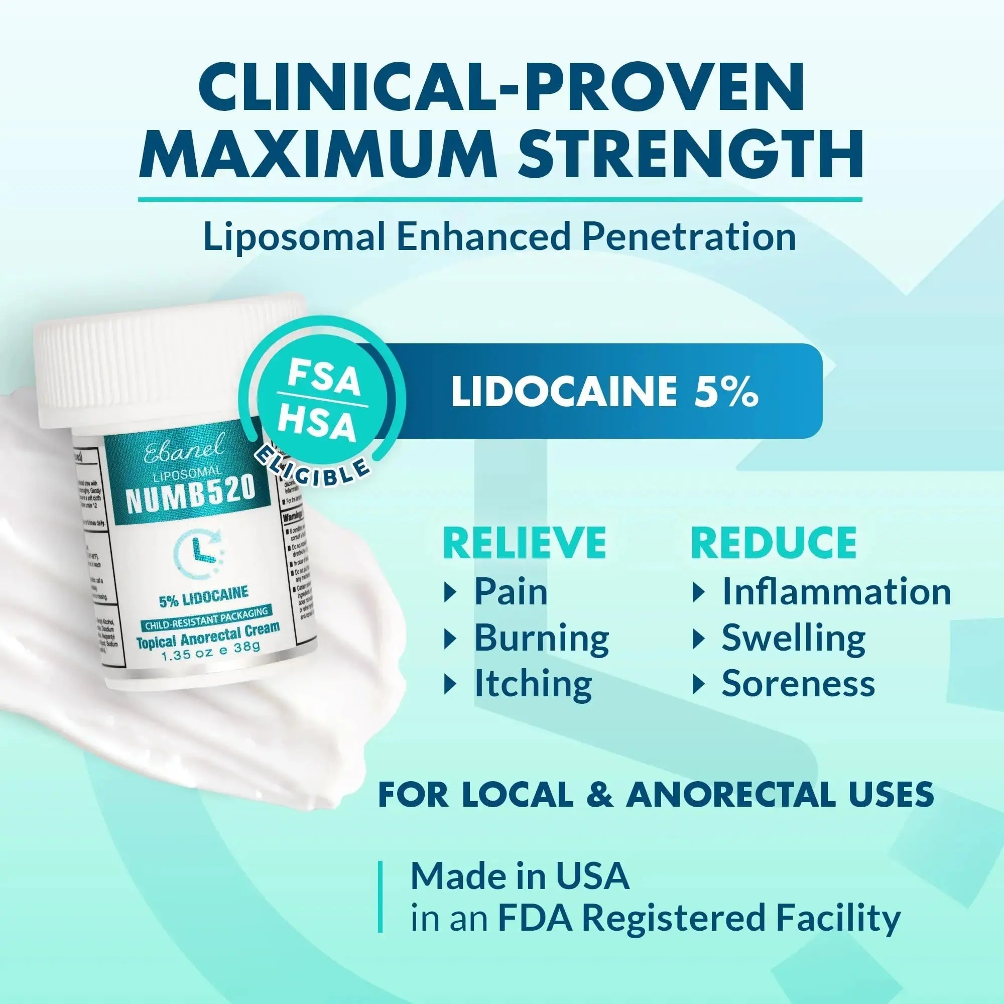 Ebanel 5% Lidocaine Numbing Cream, Pain Relief Burn Itch Numb Cream, Maximum Strength Topical Anesthetic with Allantoin, Vitamin E for Local and Anorectal Uses, Hemorrhoid Treatment, 1.35 Oz EbanelAu supplements