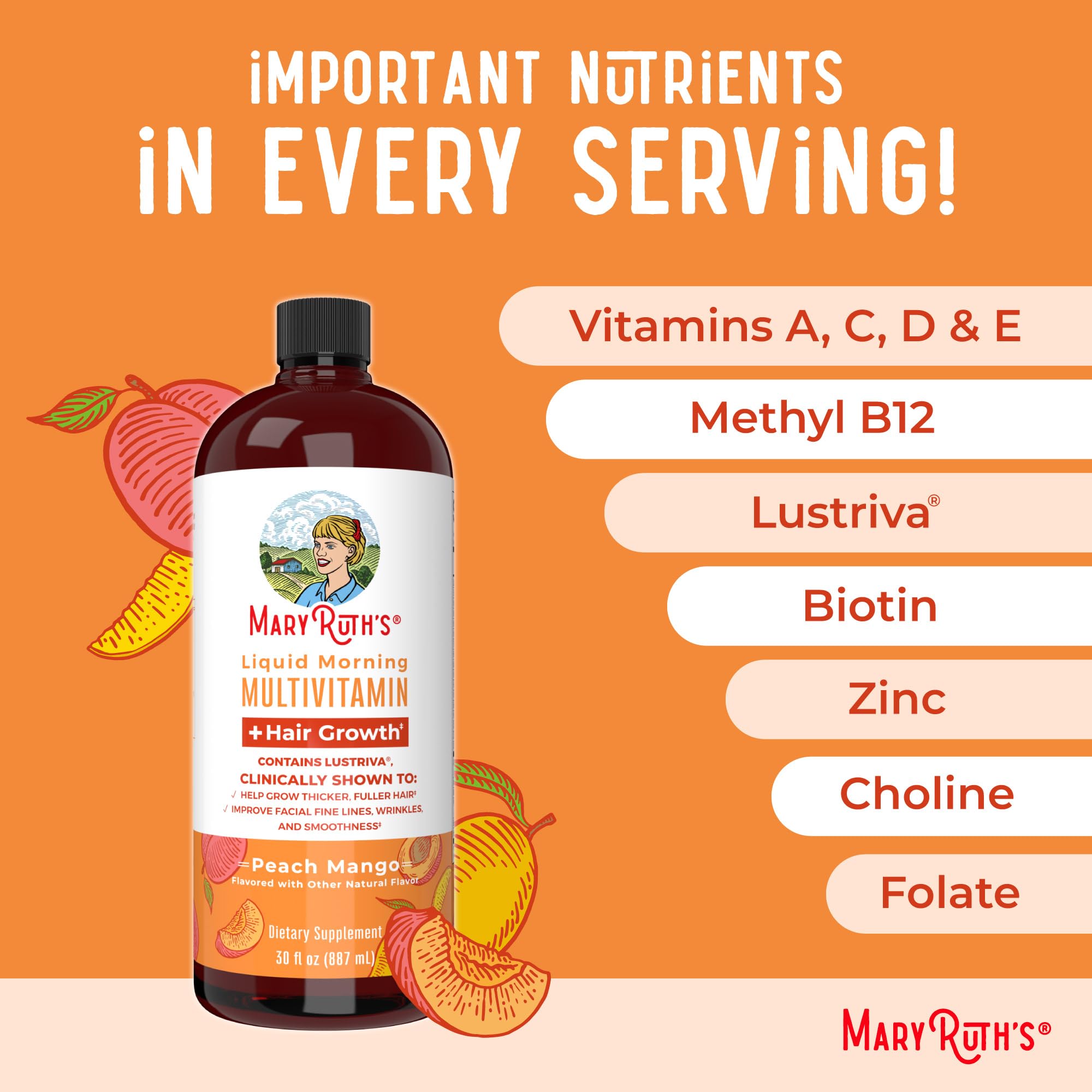 MaryRuth's Liquid Multivitamin+Hair Growth | Clinically Tested for Thicker Hair & Facial Wrinkles in Women | Biotin 10000mcg | Lustriva Hair Growth Supplement | MaryRuth OrganicsAu supplements