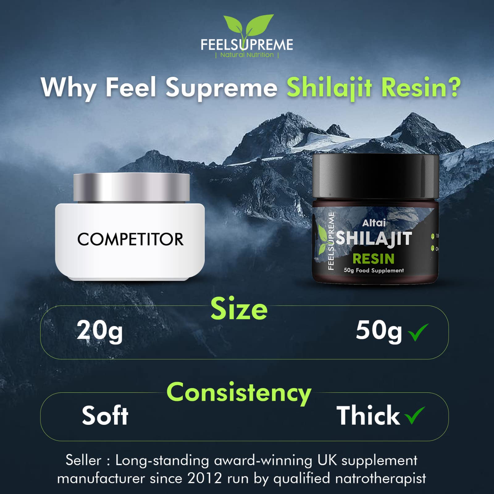 Natural Black Altai Shilajit Resin Large (50g) Pot | 100% Pure Additive Free | 80 Trace Feel SupremeUS supplements