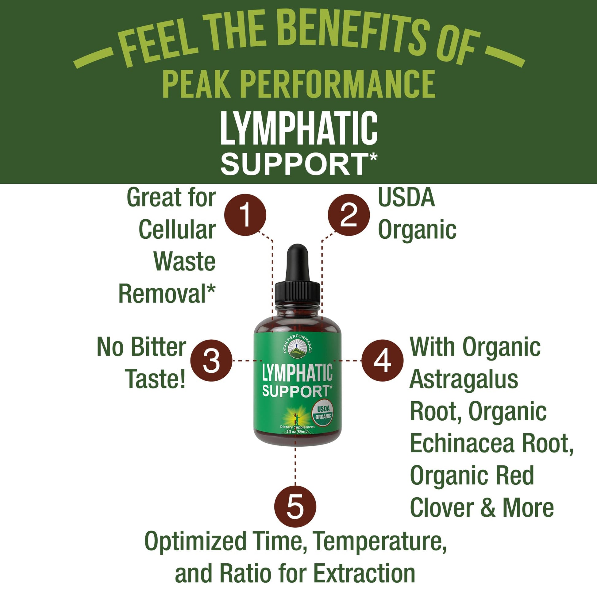 USDA Organic Lymphatic Drainage Drops. Sugar Free, Tasty 6-in-1 Lymph System Support for Detox, Cleanse. Vegan Supplement with Astragalus, Echinacea, Red Clover, Cleavers Herb, Licorice & Burdock Root Peak PerformanceAu supplements