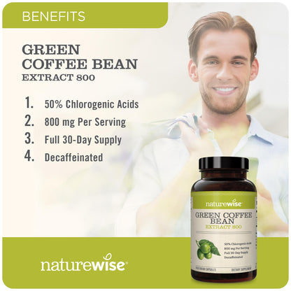 NatureWise Green Coffee Bean 800mg Max Potency Extract 50% Chlorogenic Acids NatureWiseUS supplements