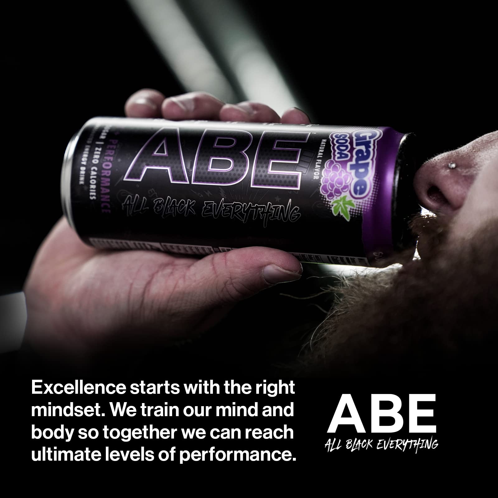 ABE Energy + Performance Sugar Free Energy Drink - All Black Everything Drink ABE all black everythingAu supplements