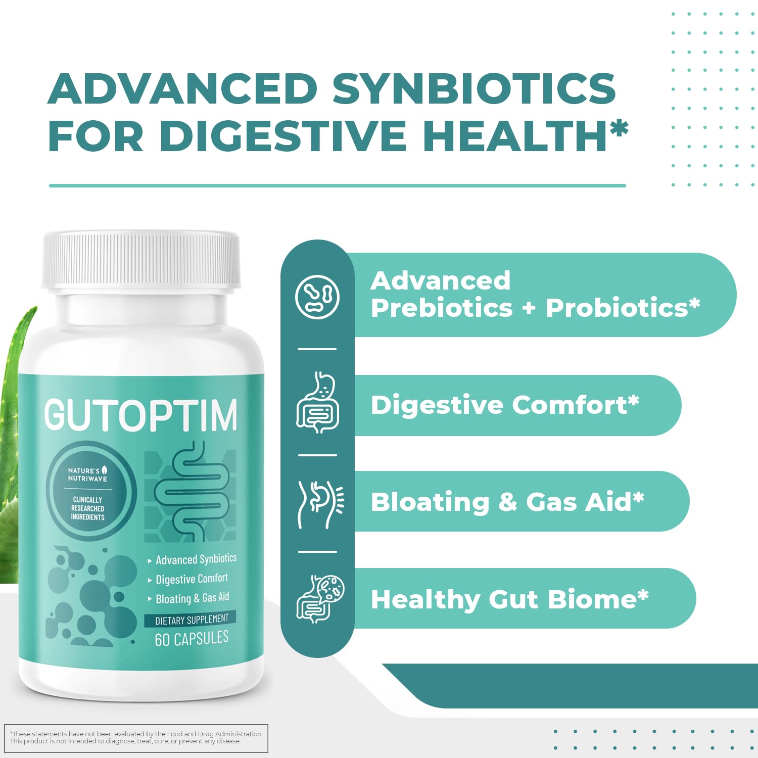 GutOptim Probiotic & Prebiotic Capsules | Pre and Probiotics for Synbiotic Gut Health & Bloating Relief for Women & Men | Enzyme with Probiotics for Digestive Health | Non-GMO, 60 Ct, 6 Month Supply Nature’s NutriWaveAu supplements