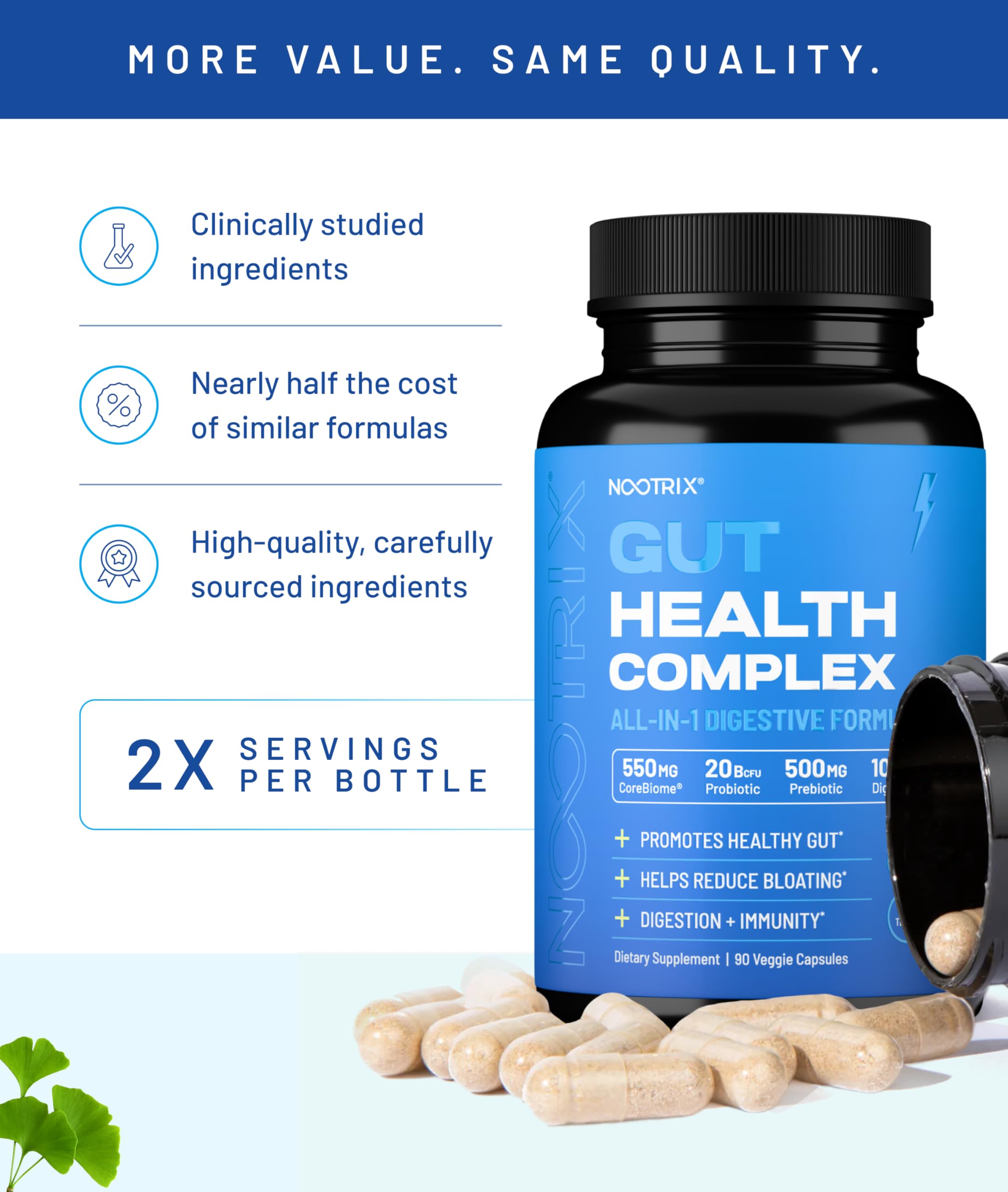 Nootrix Health Complex Supplement | Probiotics for Gut Health, Colon Cleanse & Bloating Relief | Promotes Healthy Digestion | Digestive Enzymes, Postbiotics & Prebiotics | 90 Capsules NootrixAu supplements