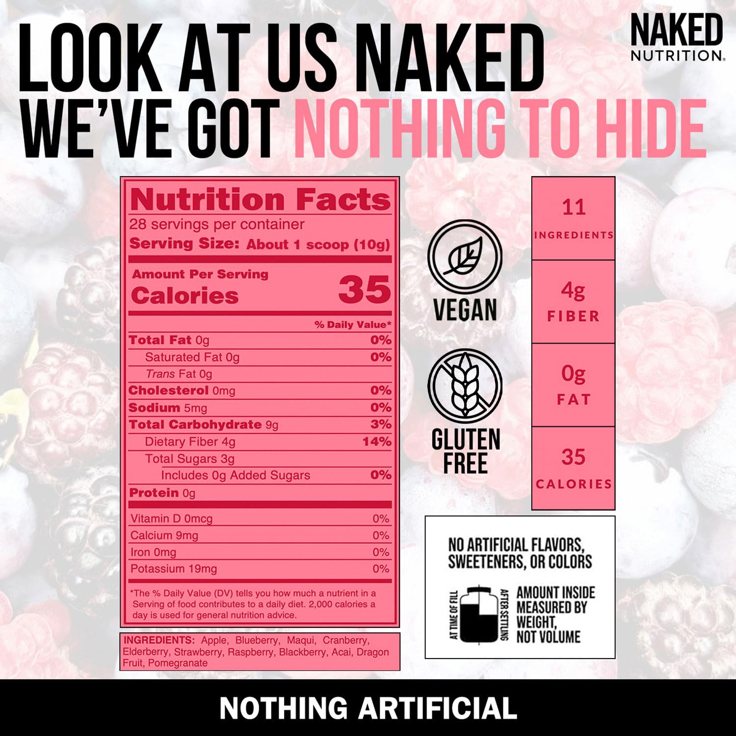 NAKED Reds Superfood Powder - Healthy, Energizing Polyphenol Fruit Powder Mix, No Fillers, No Additives, Vegan, Non-GMO, Gluten Free - 28 Servings NAKEDAu supplements