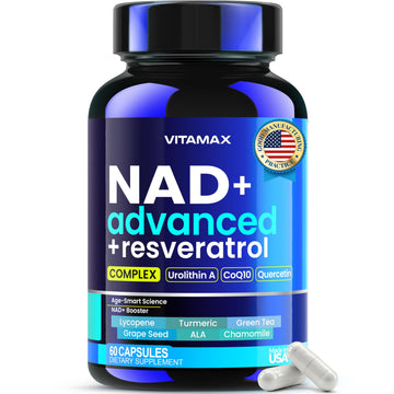 Liposomal NAD+ Supplement Extra Strength | Urolithin A, Resveratrol, CoQ10 - Women & Men - ALA, Green Tea, Quercetin, Lycopene | High Purity, Energy & Regeneration - Made in USA – 60ct VitamaxAu supplements