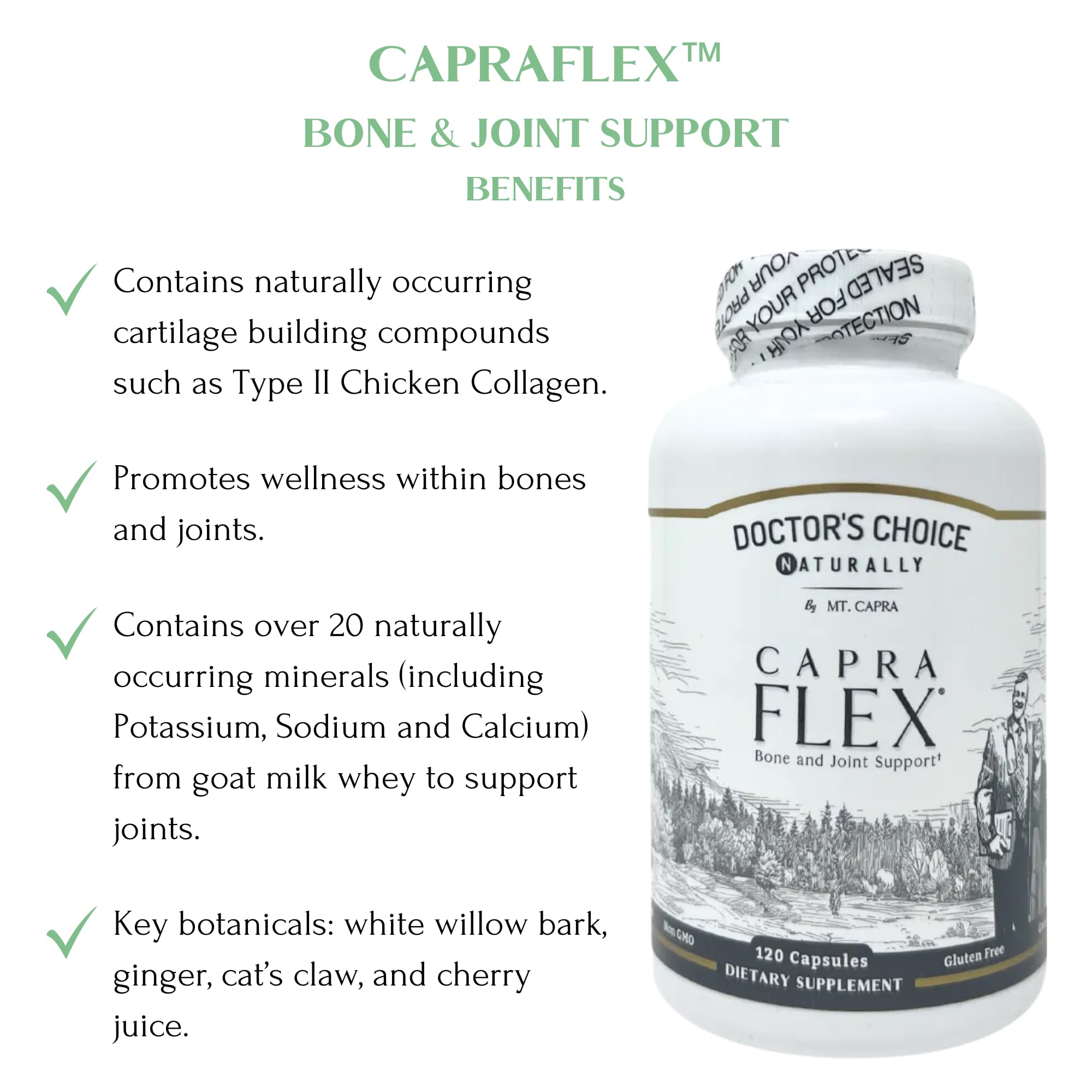 CapraFlex by Mt. Capra | Bone and Joint Support Supplement with Chicken Collagen, Hyaluronic Acid, Turmeric, and Herbs for Joint Vitality | 30 Servings - 120 Capsules Mt CapraAu supplements