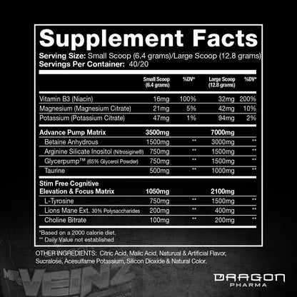 DRAGON PHARMA Mr. Veinz Stim Free Pre-Workout, Extreme Pump & Nootropic Catalyst DRAGON PHARMAUS supplements