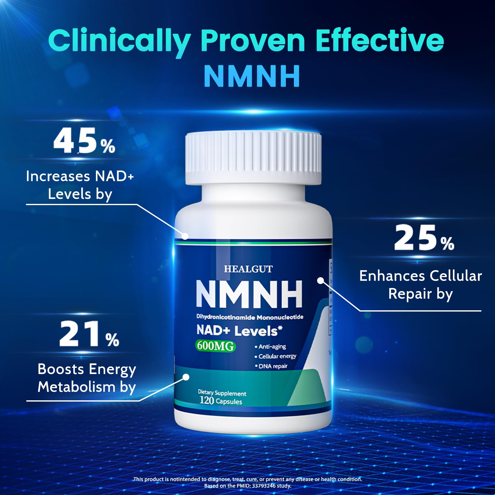 Pure NMNH(NMN Supplement Alternative)(Dihydronicotinamide Mononucleotide)for Women with Skin Aging 600mg: NAD Supplement for Anti-Aging Breakthrough - Boost NAD+ levels Liposome Capsules 120 Servings HEALGUTAu supplements