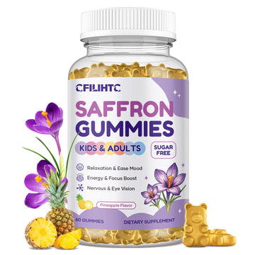 Saffron Gummies for Kids & Adults, 20-in-1 Saffron Supplements with 88.5mg Saffron Extract, B6, B12, C, D3, Magnesium for Calm, Focus, Nerve, Sugar Free, Vegan, Non-GMO - Pineapple Flavor, 60 Counts CFILIHTCAu supplements