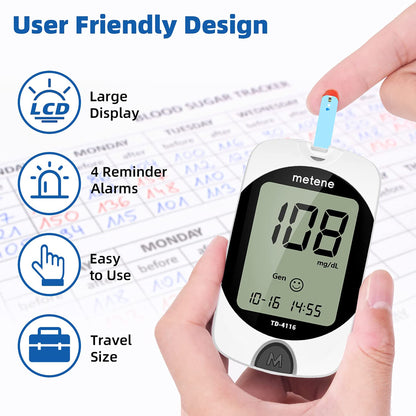 Metene TD-4116 Blood Glucose Monitor Kit, 100 Glucometer Strips MeteneUS supplements