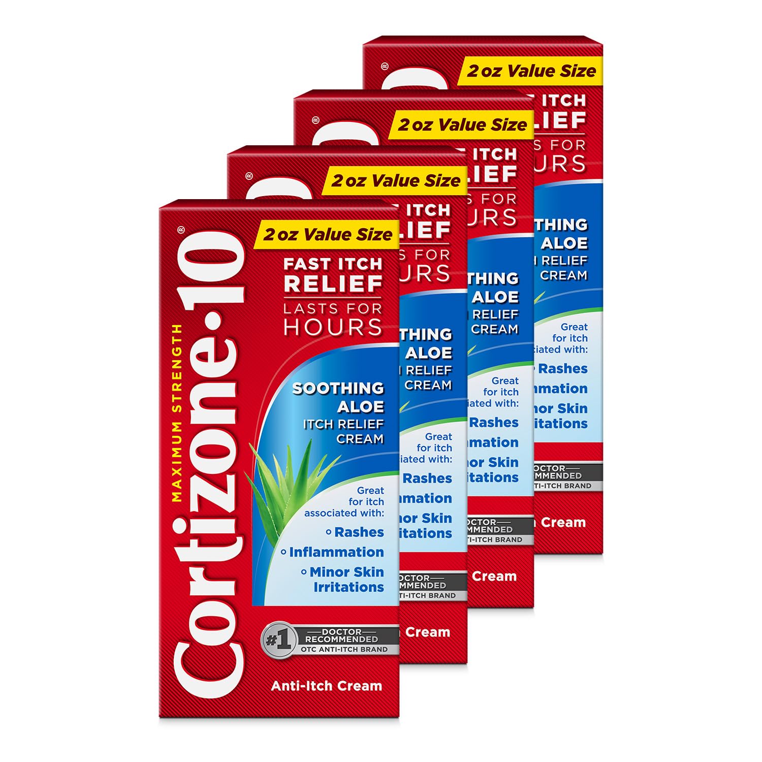 Cortizone-10 Maximum Strength Soothing Aloe Itch Relief Cream, 1% Hydrocortisone, Fast-Acting, Anti-Itch Cream for Bug Bites, Rash, Eczema, Psoriasis, Poison Ivy, Oak, Sumac, 2 oz (Pack of 4) Cortizone 10Au supplements
