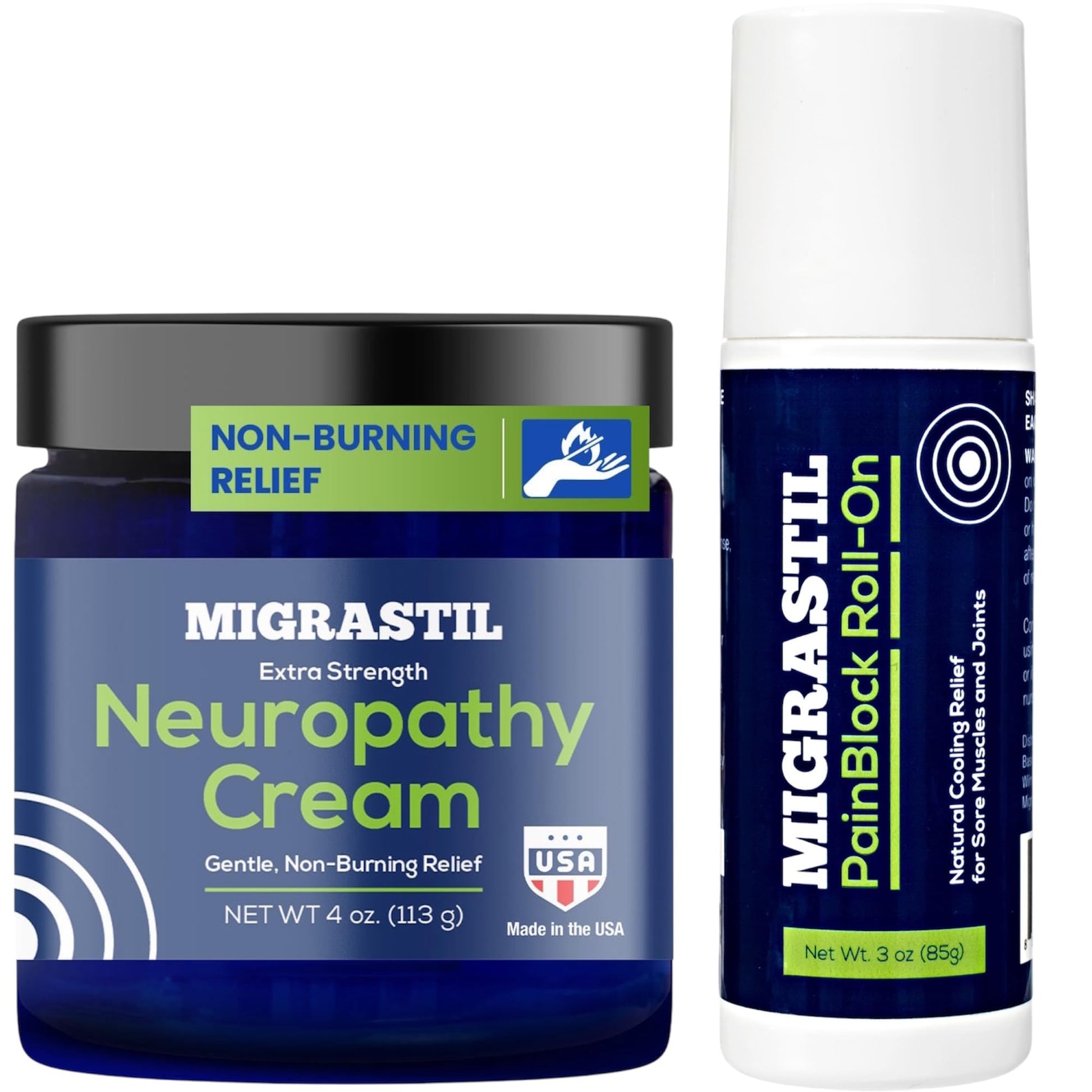 Basic Vigor Migrastil Extra Strength Neuropathy Cream (4 oz) and PainBlock Roll-On (3 oz) Bundle Basic VigorAu supplements